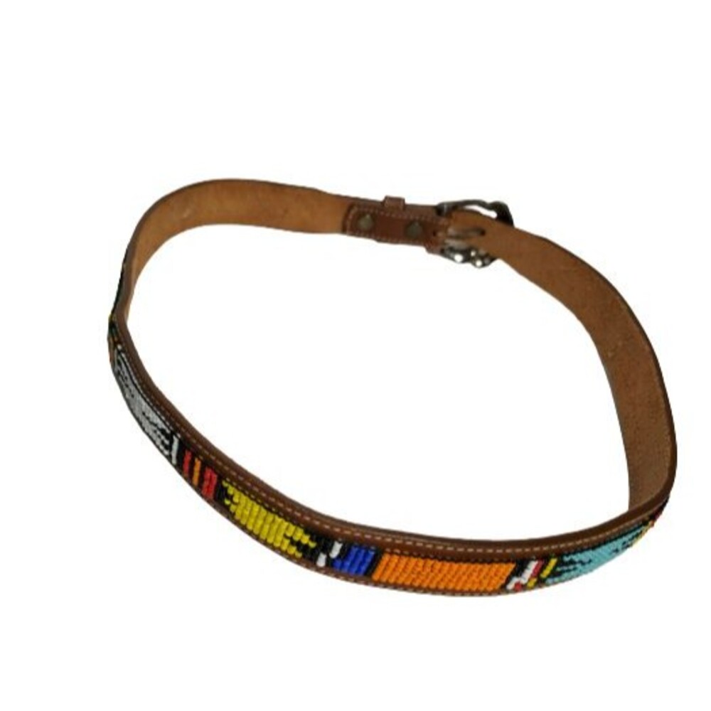 REI Womens Beaded Leather Waist Belt Brown Multicolor Colorful #309025 Size M - Picture 1 of 12